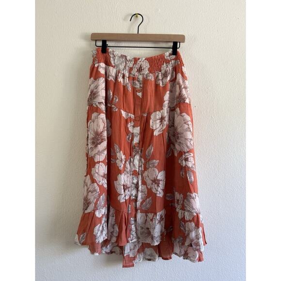Mlle Gabrielle Dresses & Skirts - Mlle Gabrielle Coral Floral Button Front Flare Midi Skirt Lined Size XL‎